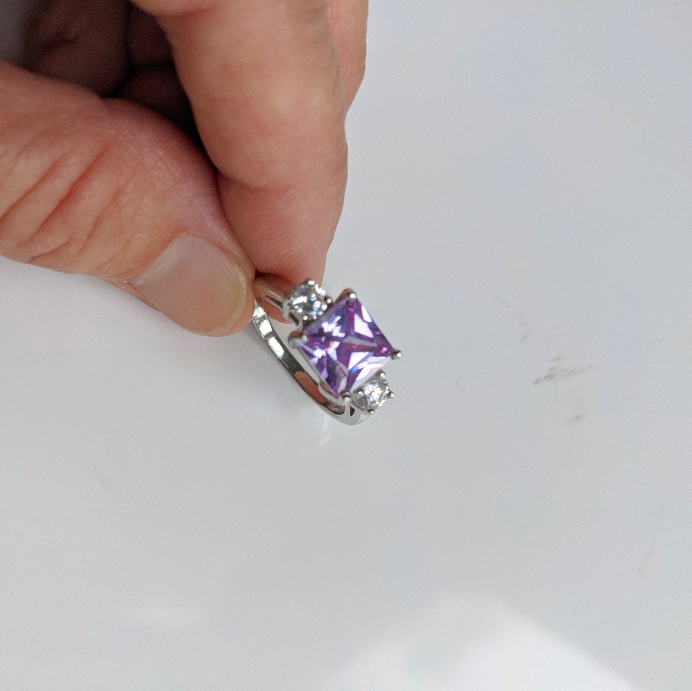 Size 7 sterling silver Lavender CZ 9mm Marquis